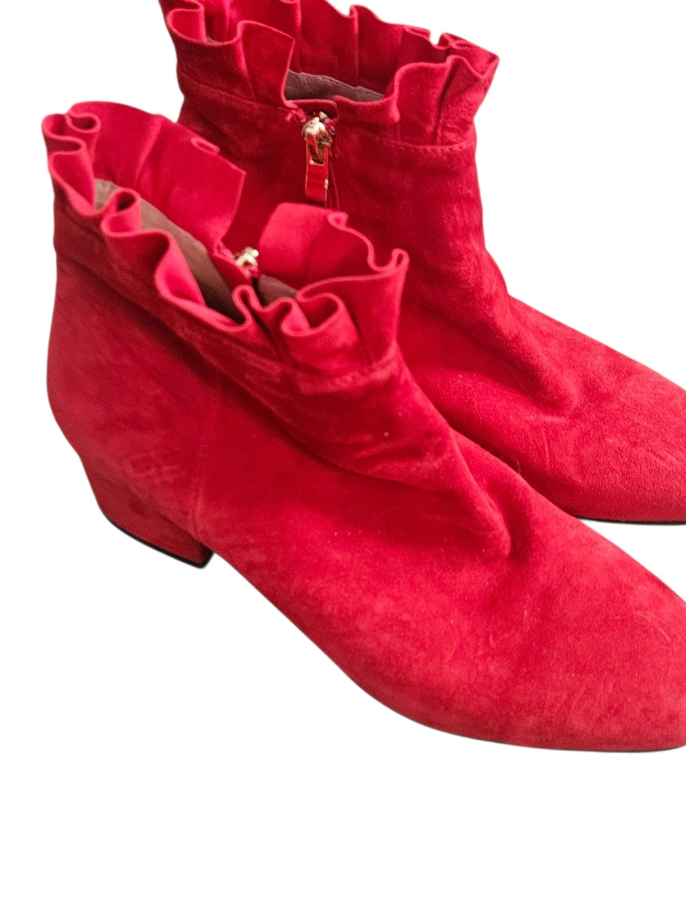 Silent D Antga Red Ruffle Suede Ankle Boots Size 37/6.5